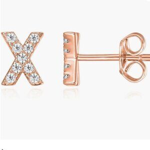 NIB PAVOI 14K Rose Gold Plated 925 Sterling Silver CZ Initial Letter Earring "X"
